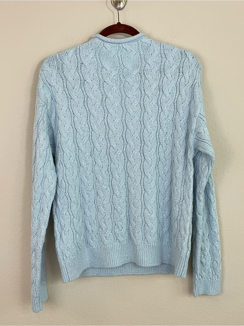 J.Crew Cloud Blue Cable Knit Roll Neck Pullover Sweater Size L Classic Old Money - Picture 5 of 7
